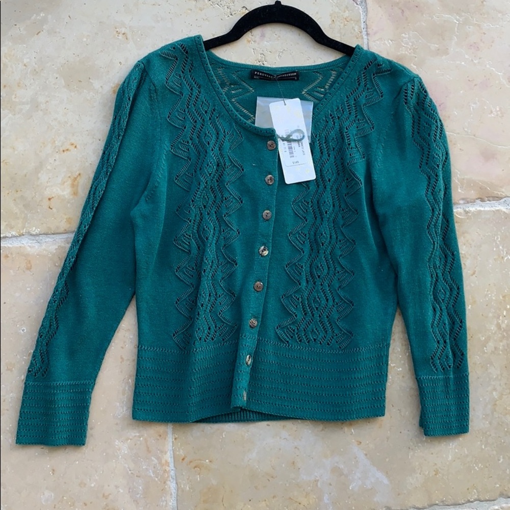 Blue green NWT  cardigan by Peruvian Connection